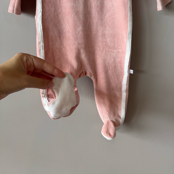 Briobebe Baby Lena Pink Velour White Stripe Footed Sleeper 6 months - Picture 5 of 11
